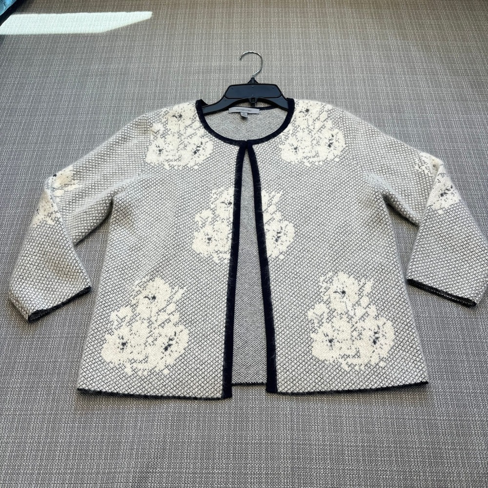 Quiet Luxury Alpaca Mohair Blend Floral‎ Knit Cardigan XS Sweater Grey Layering